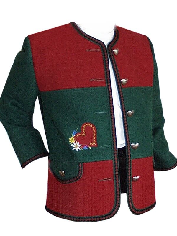 Trachtenjacke Kinder 100% Merinowolle Rot-Grün