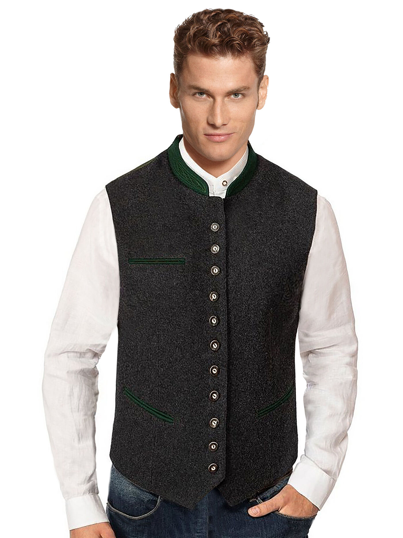 Klassische Trachtenweste Herren Lodenweste Gilet Wolle Anthrazit Klassische Trachtenweste Herren Lodenweste Gilet Wolle Anthrazit