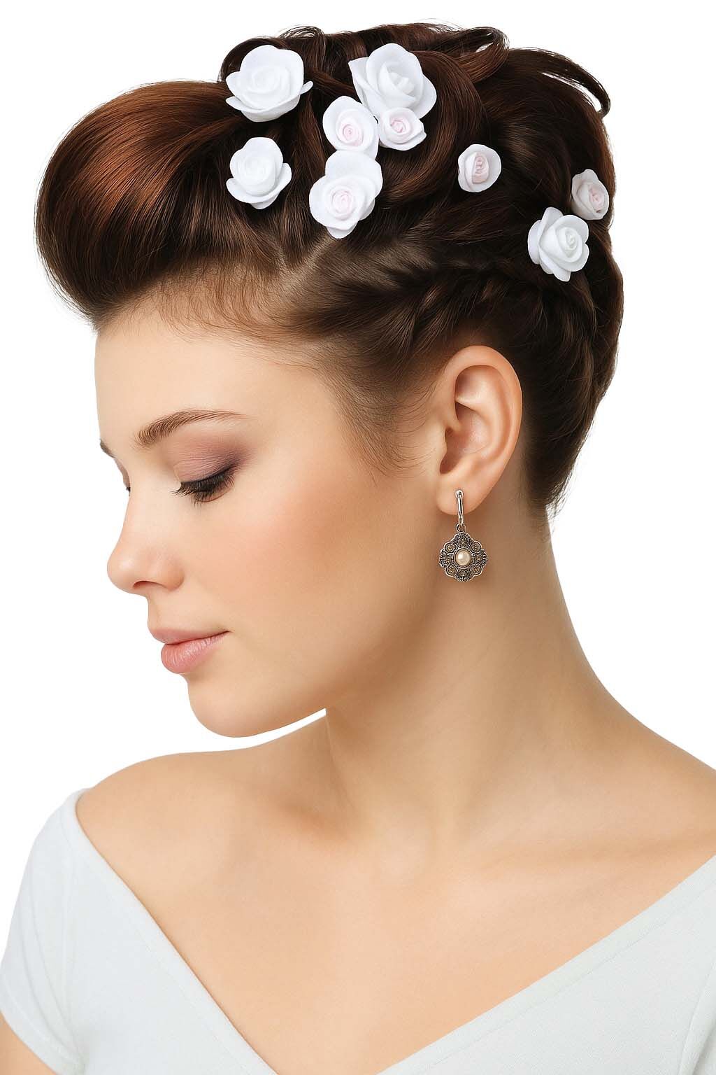Ohrringe Damen Blumen-Anhänger + Perle Silber