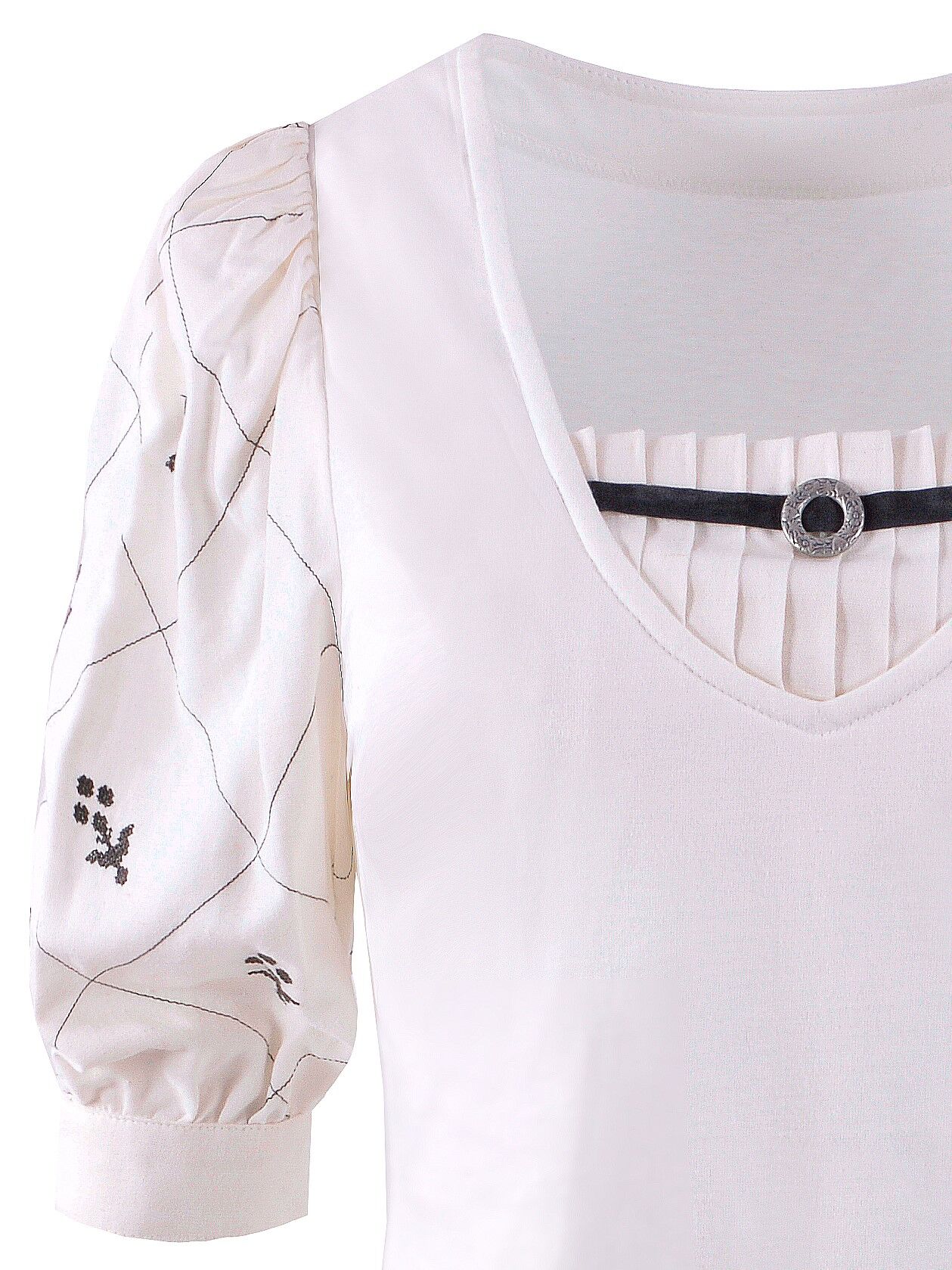 Trachtenshirt Damen T-Shirt Spitze + Puffärmel Creme Trachtenshirt Damen T-Shirt Spitze + Puffärmel Creme