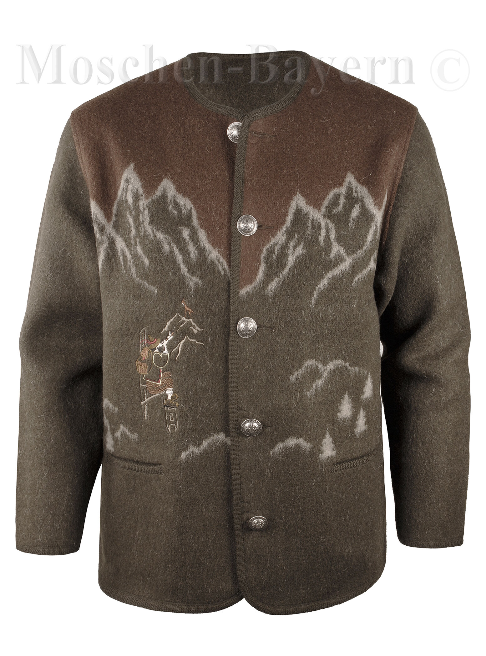 PREMIUM Trachtenstrickjacke Herren 100% Schurwolle Trachtenjanker Braun/Oliv PREMIUM Trachtenstrickjacke Herren 100% Schurwolle Trachtenjanker Braun/Oliv
