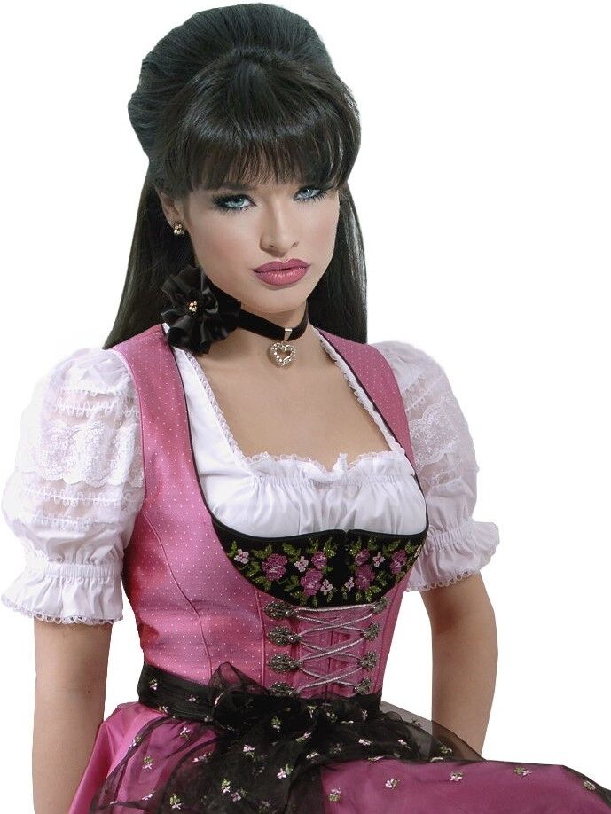 Designer-Dirndl lang - edles Festtagsdirndl Organza-Schürze Pink-Schwarz Set 3-teilig + Bluse Designer-Dirndl lang - edles Festtagsdirndl Organza-Schürze Pink-Schwarz Set 3-teilig + Bluse