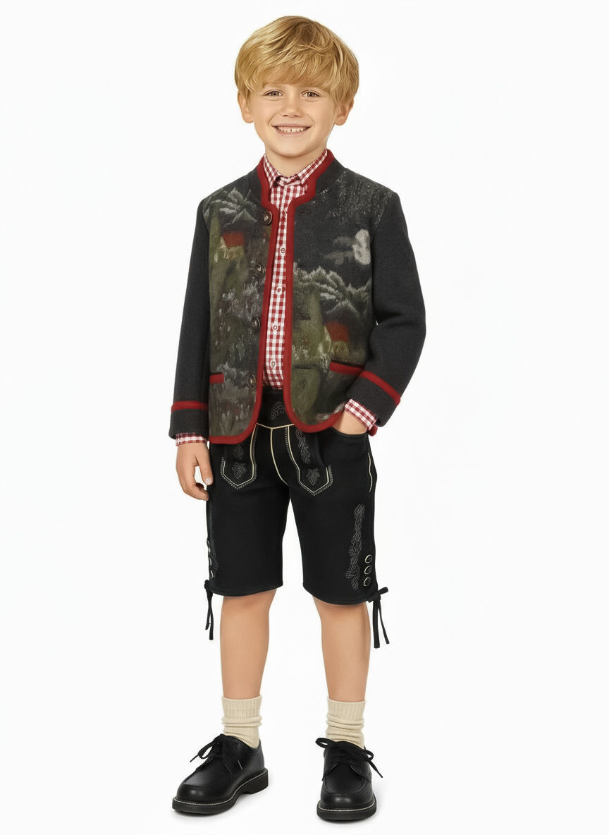 Trachtenjacke Jungen/Buben 100% Merinowolle Landschaftsmotiv