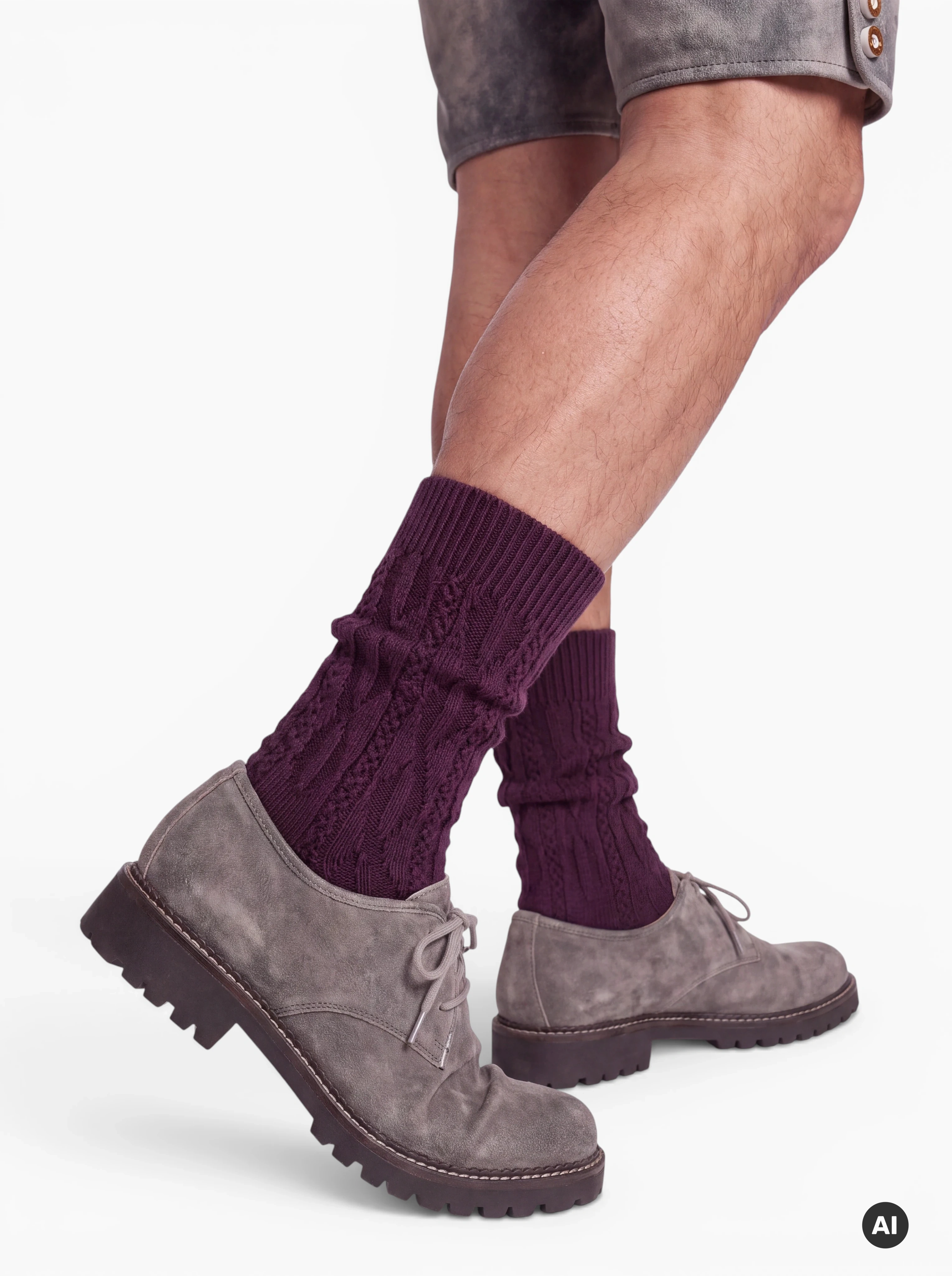Herren Trachtensocken Shopper Weinrot – Wollmix mit Zopfmuster