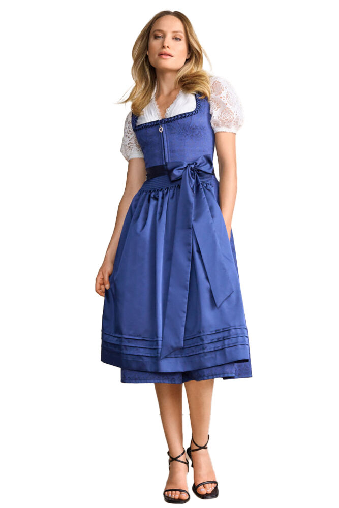 Festliches Midi-Dirndl - kurzes Dirndl mit edlen Design-Elementen Blau-Marine 