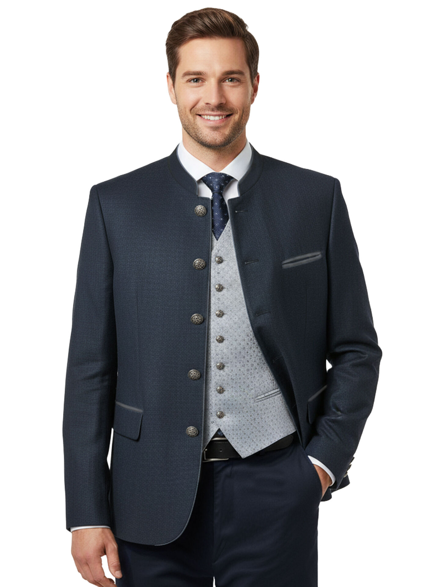 PREMIUM Trachtenblazer Hochzeit Sakko Dunkelblau FESTLICH