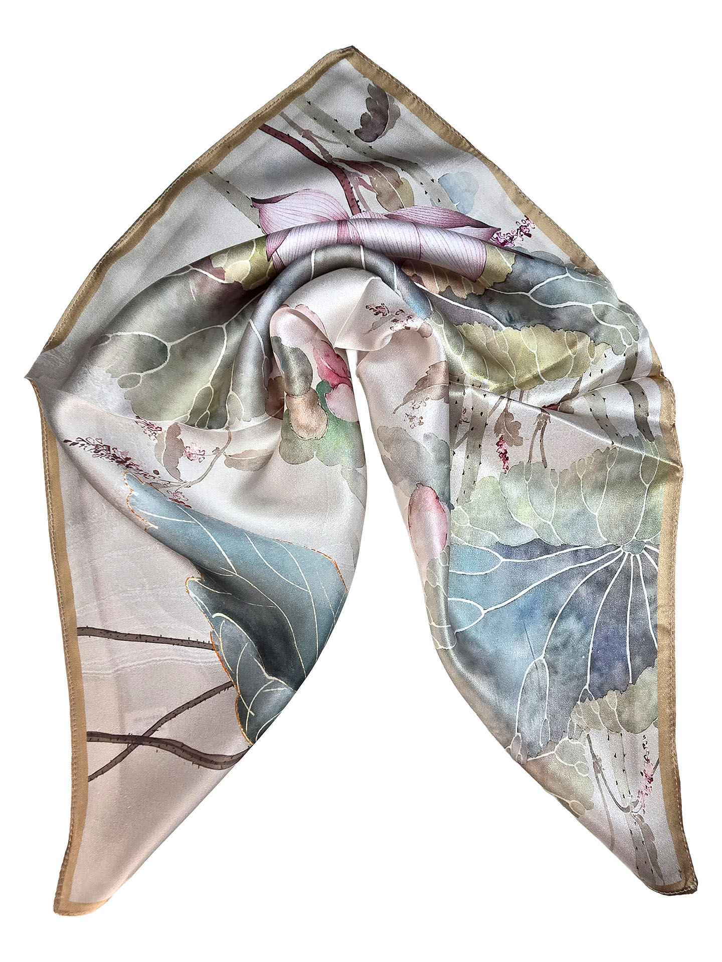 Seidenhalstuch Lotus Damen Nickituch 100% Seide Beige Bunt