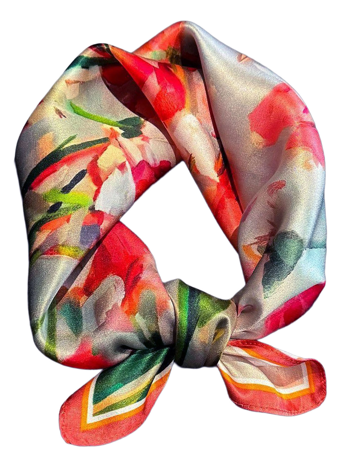 Seidenhalstuch Irisblume Damen Nickituch 100% Seide Rot-Grün