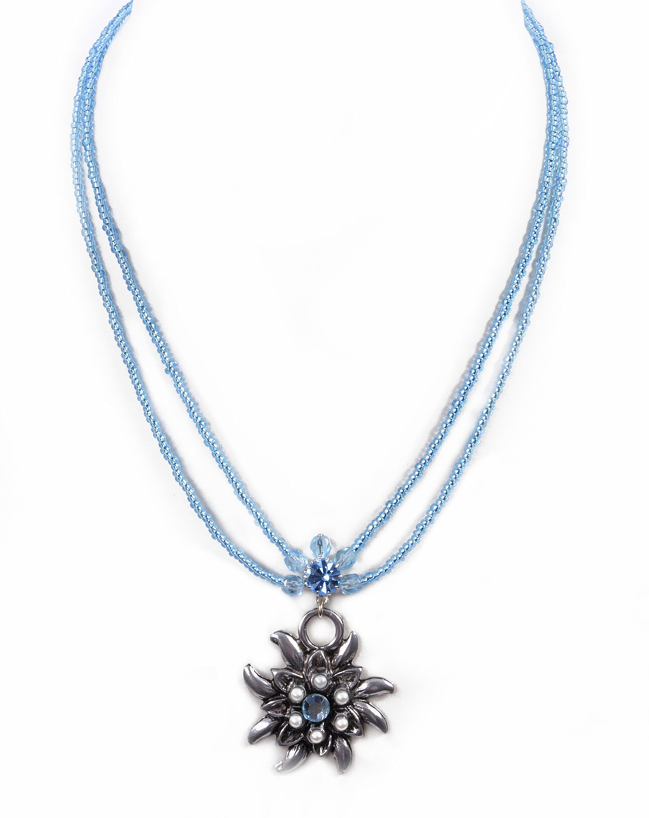 Trachtenkette Edelweißkette an Perlenkette Türkis Trachtenkette Edelweißkette an Perlenkette Türkis