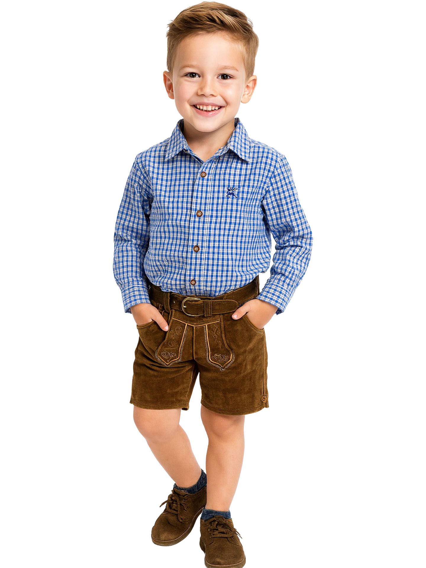 Trachtenhemd Kinder kariert Rot Hirsch Stickerei