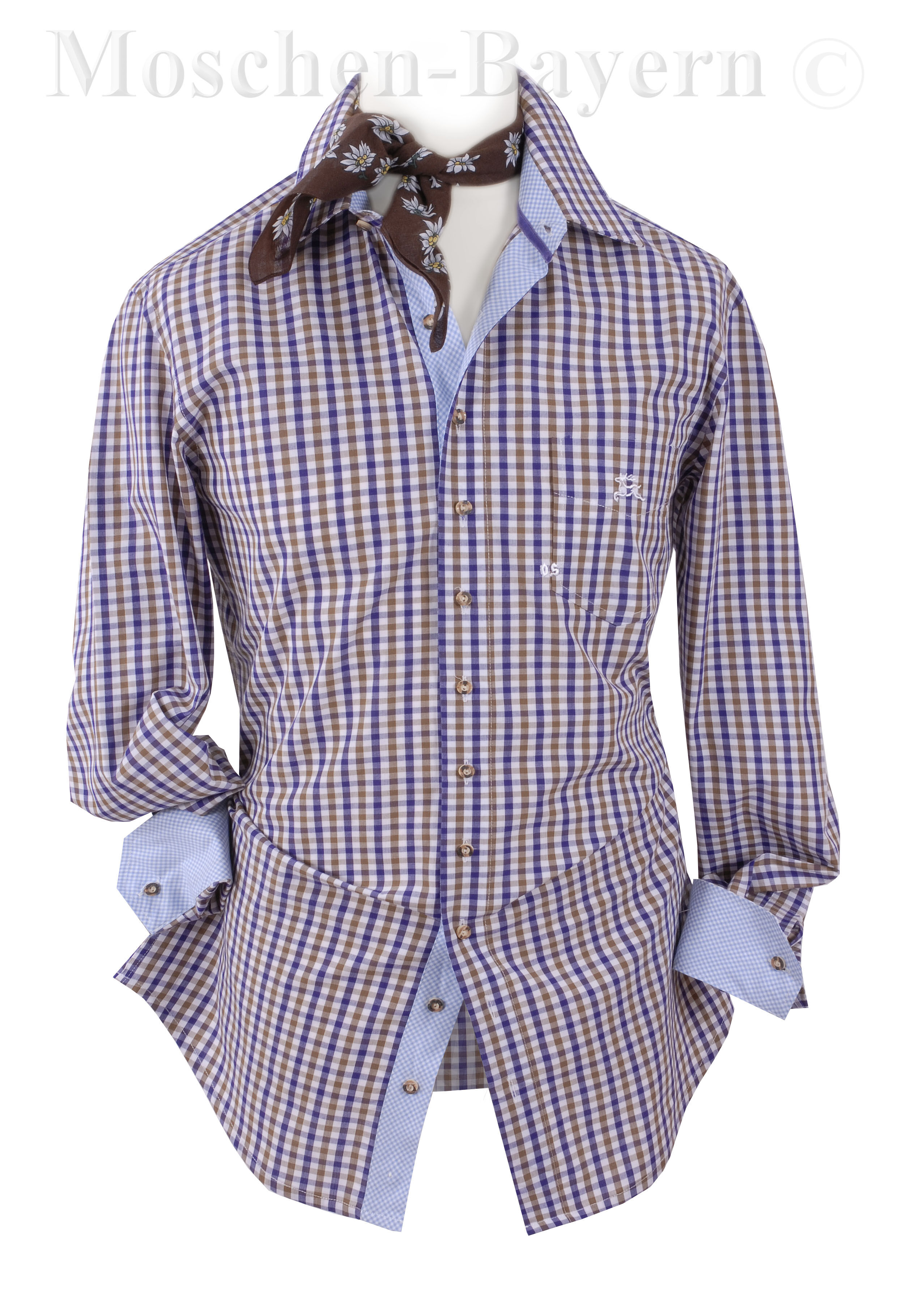 PREMIUM Trachtenhemd SLIM fit kariert Blau-Braun "easy care bügelfrei" PREMIUM Trachtenhemd SLIM fit kariert Blau-Braun "easy care bügelfrei"
