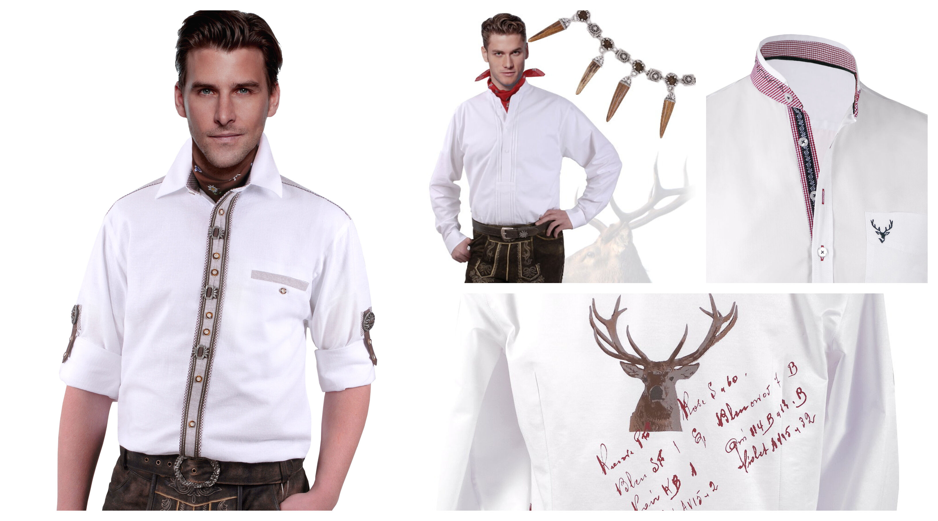 Trachtenhemd-Herren-Weiß-Slim-Stehkragen-Hirsch-1 Trachtenhemd-Herren-Weiß-Slim-Stehkragen-Hirsch-1