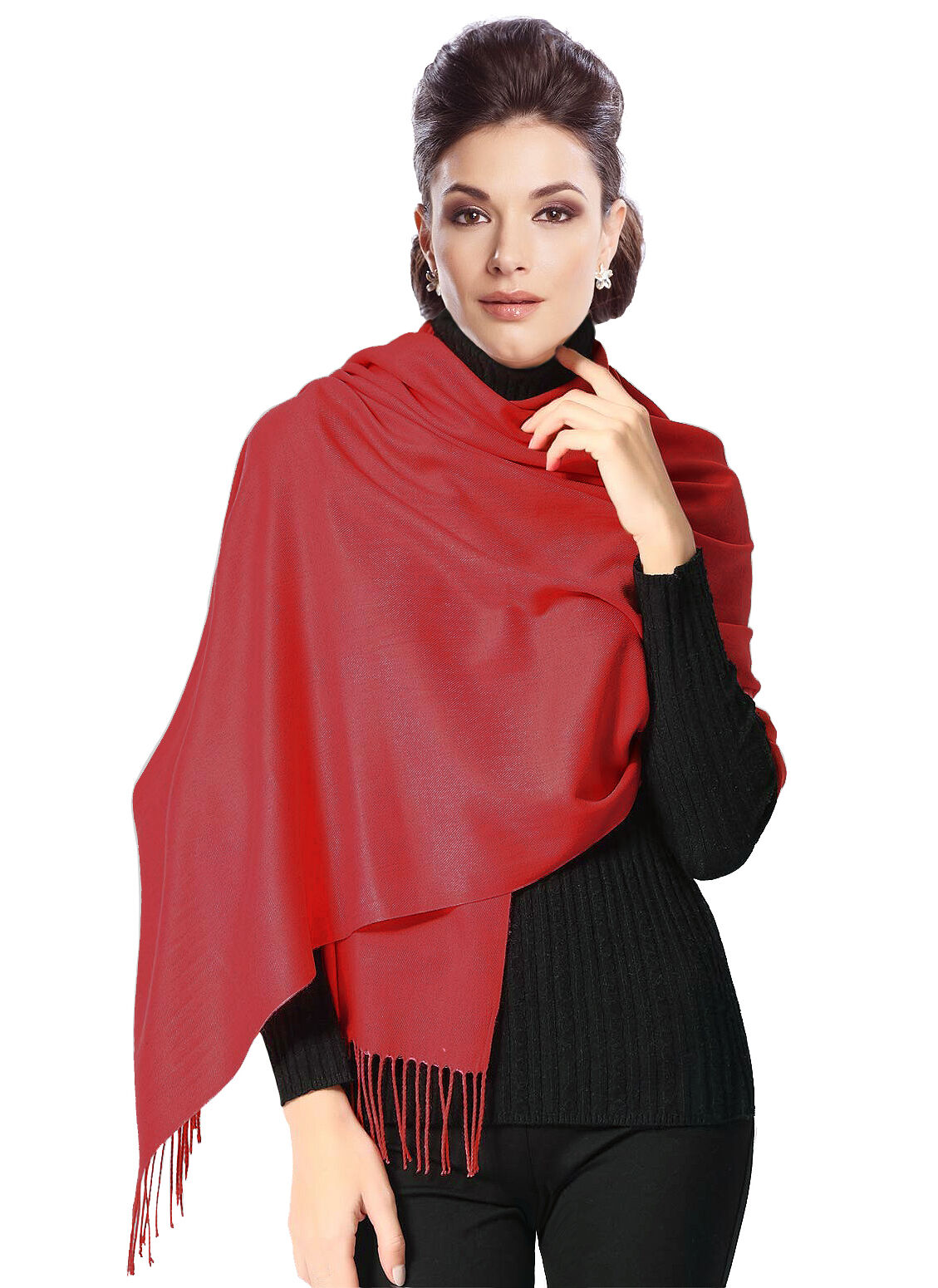 Pashmina Stola Umhang Cashmere Schal Baumwolle Damen Rot Pashmina Stola Umhang Cashmere Schal Baumwolle Damen Rot
