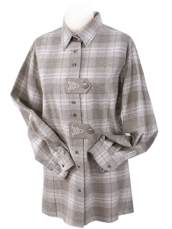 Long-Style Trachtenbluse Damen Langarm kariert Beige Flanell Long-Style Trachtenbluse Damen Langarm kariert Beige Flanell