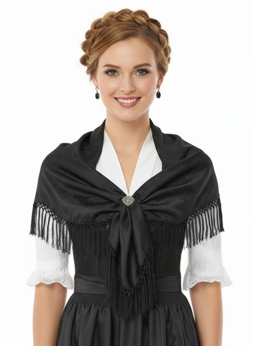 Trachtentuch Dirndltuch Seidentuch 100% Seide Schwarz