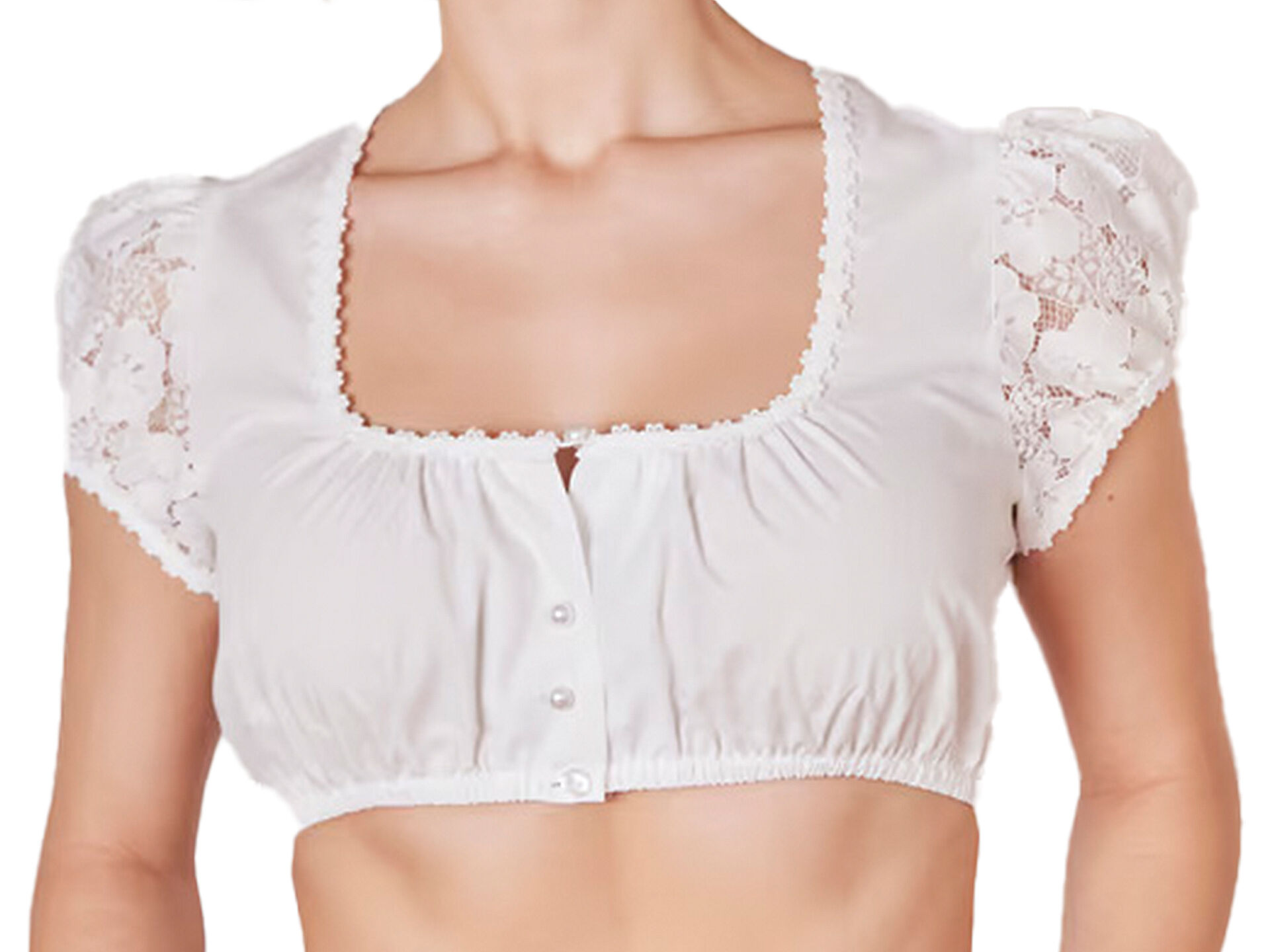 Dirndlbluse Damen festlich Spitzen-Ärmelchen Kurzarm Ecru