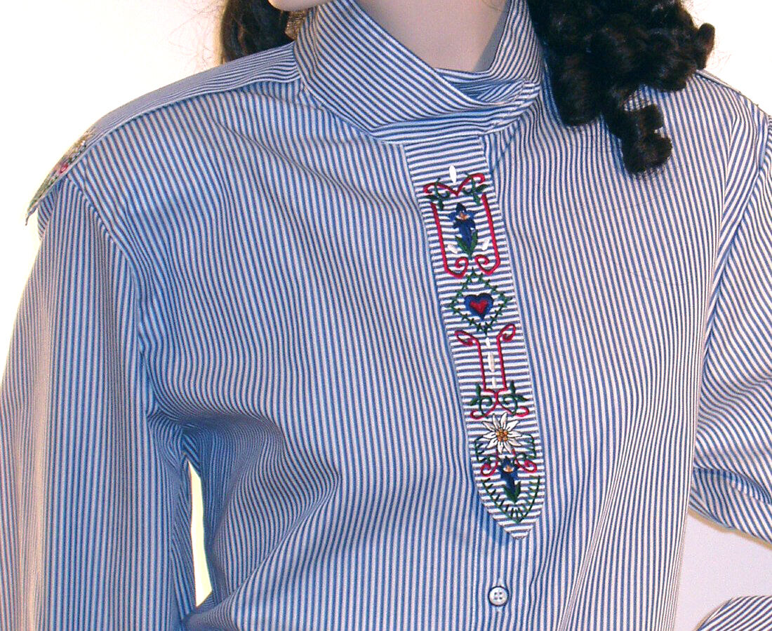 Trachtenbluse Damen Langarm Stickerei Blau + Grün Trachtenbluse Damen Langarm Stickerei Blau + Grün