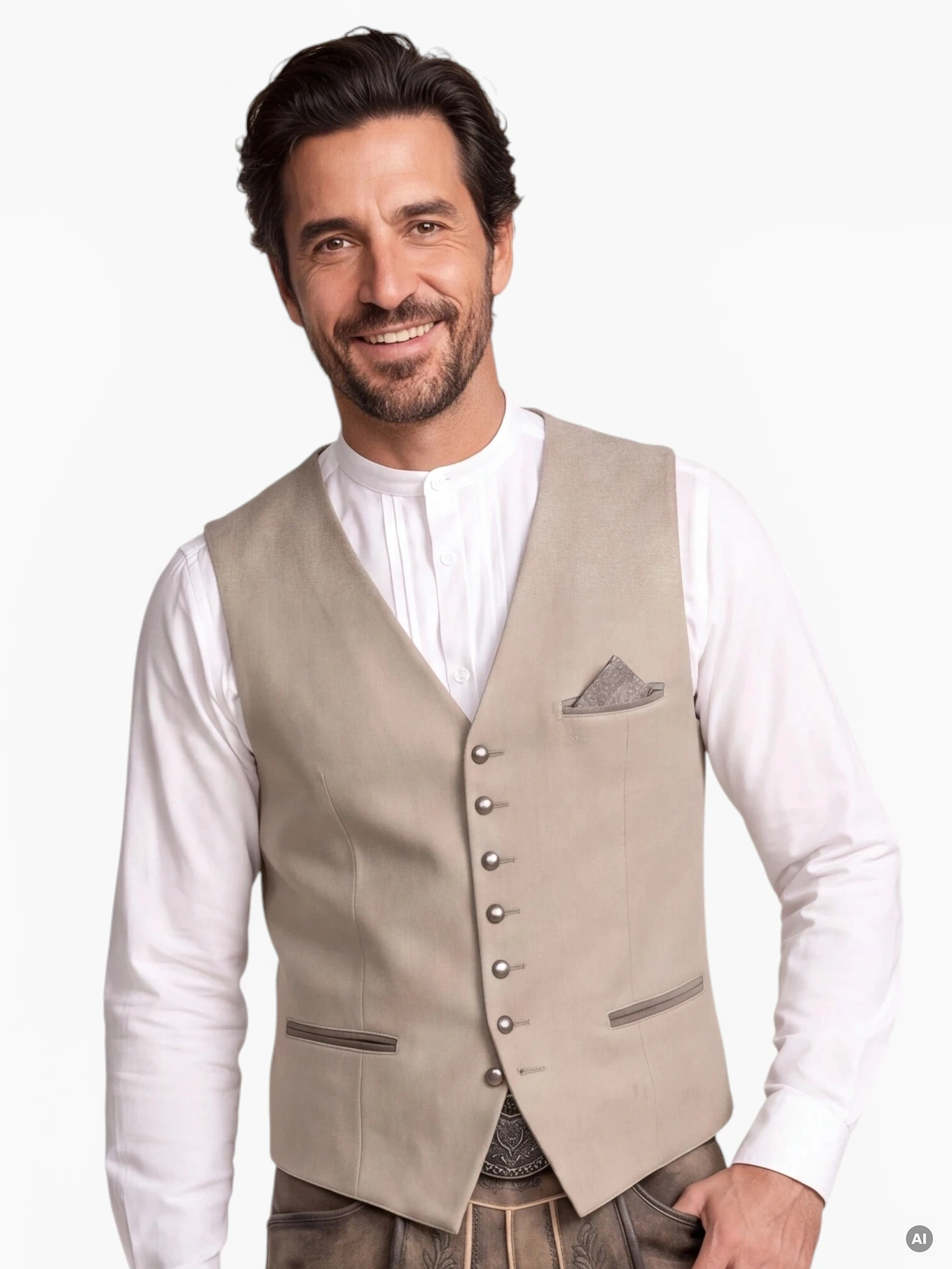 Herren Trachtenweste Ferdi – Beige mit Stretch