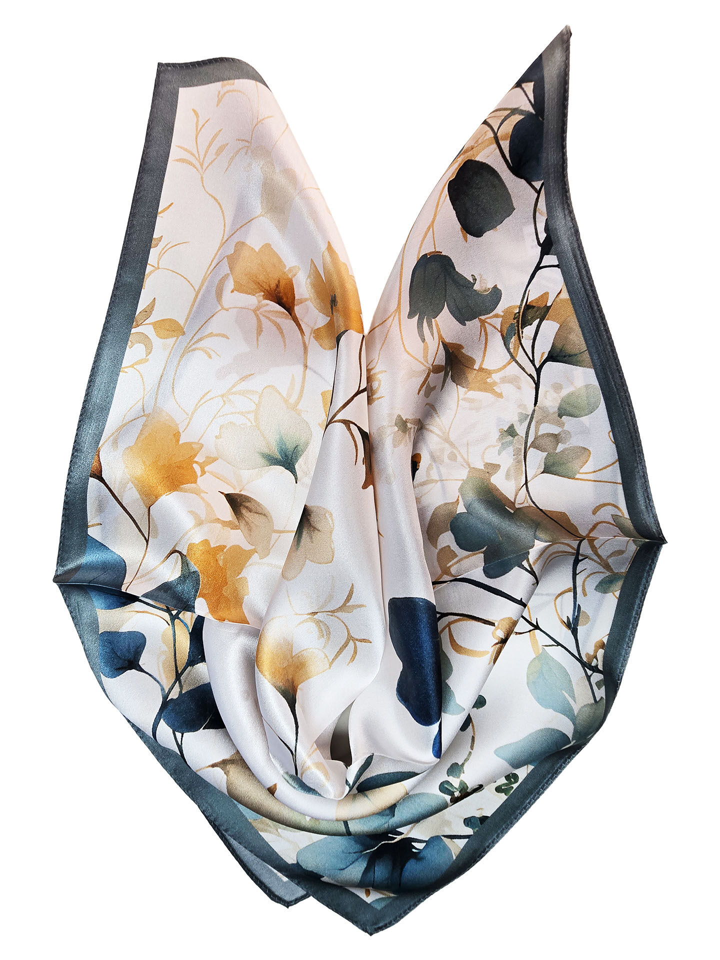 Seidenhalstuch Foliage Damen Nickituch 100% Seide Blau-Weiß