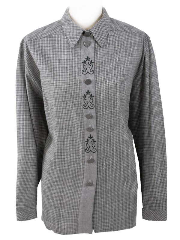 Long-Style Trachtenbluse Damen Langarm kariert Grau EXTRA LANG  Long-Style Trachtenbluse Damen Langarm kariert Grau EXTRA LANG