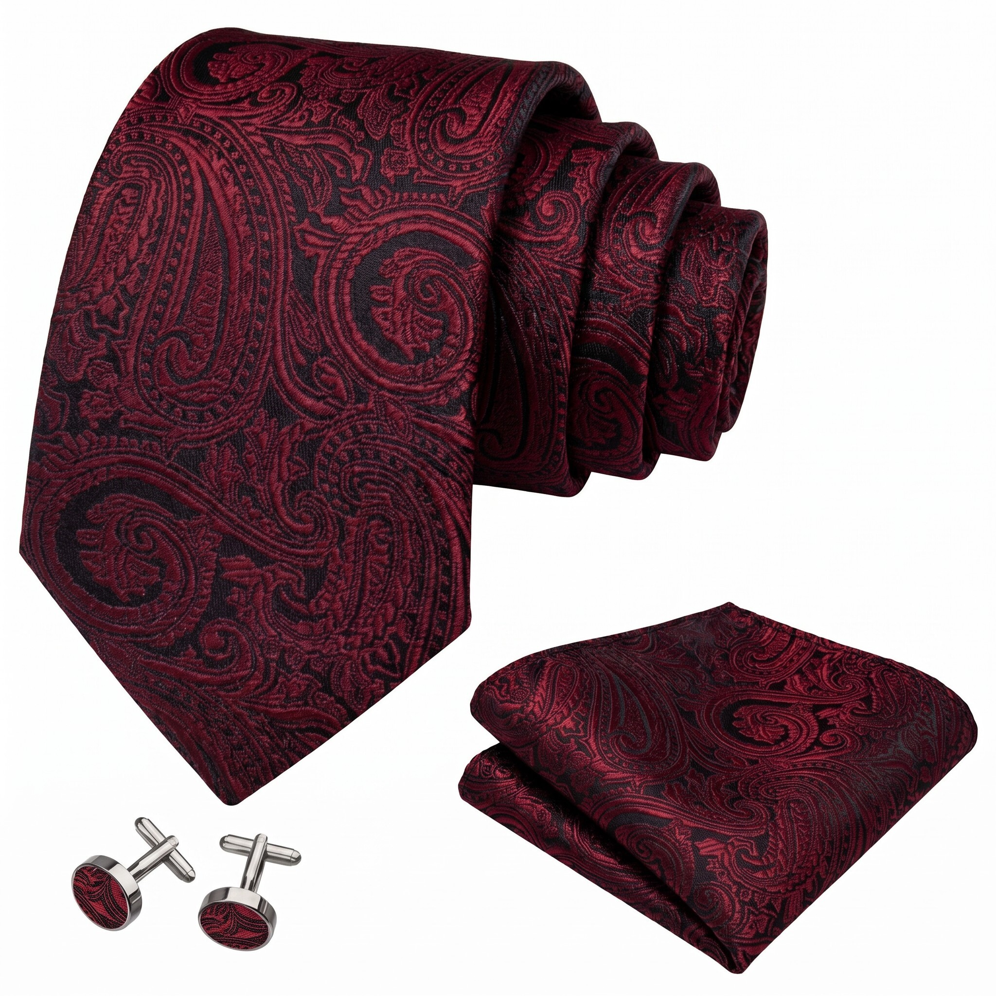 Trachtenkrawatte Paisley 100% Seide 3-tlg. Set festlich + Einstecktuch + Manschettenknöpfen