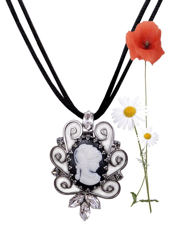 Trachtenkette-Dirndlkette-Trachtenschmuck-Gemme-schwarz-front-aufm Trachtenkette-Dirndlkette-Trachtenschmuck-Gemme-schwarz-front-aufm