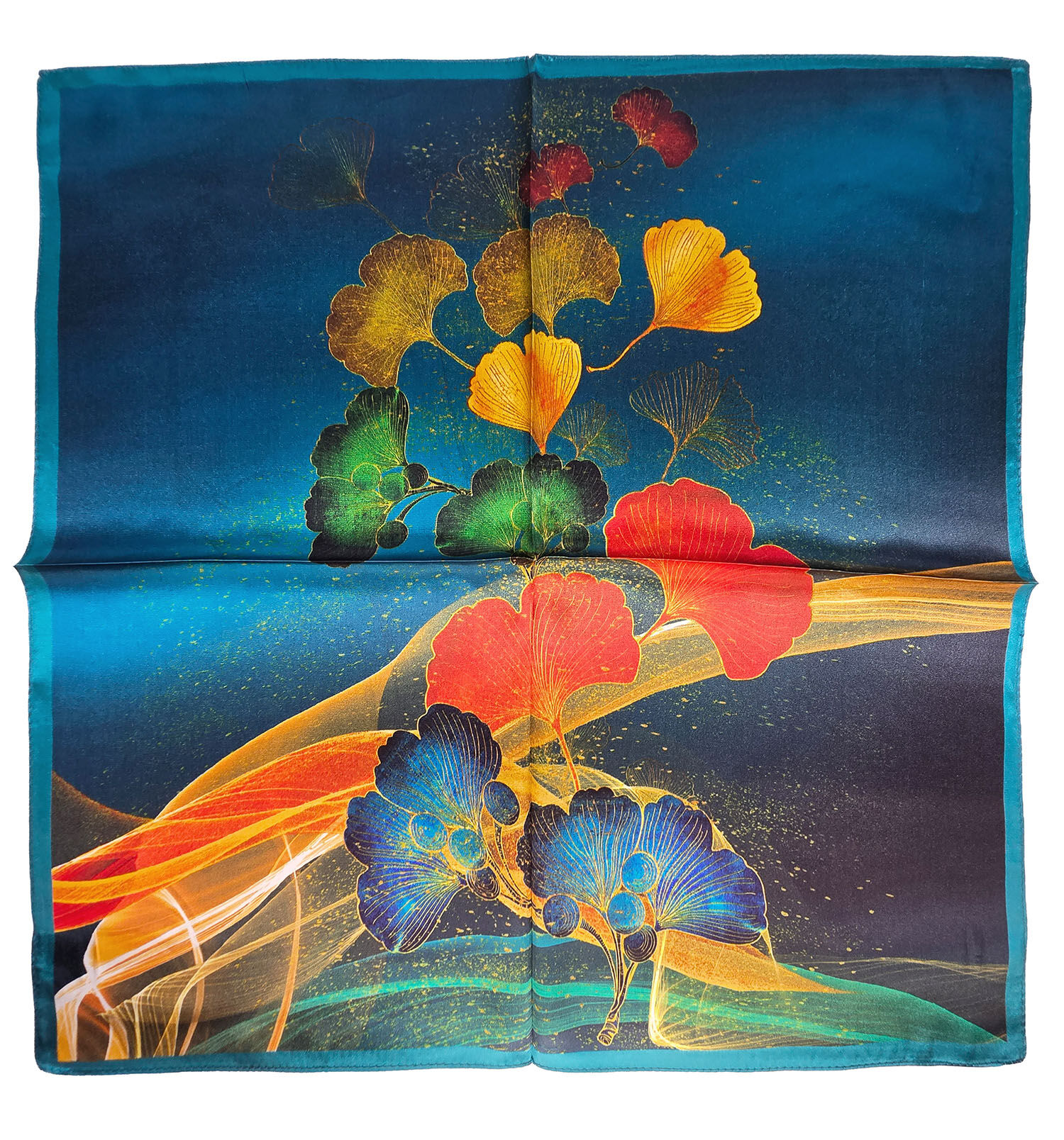 Seidenhalstuch Ginko Damen Nickituch 100% Seide Blau