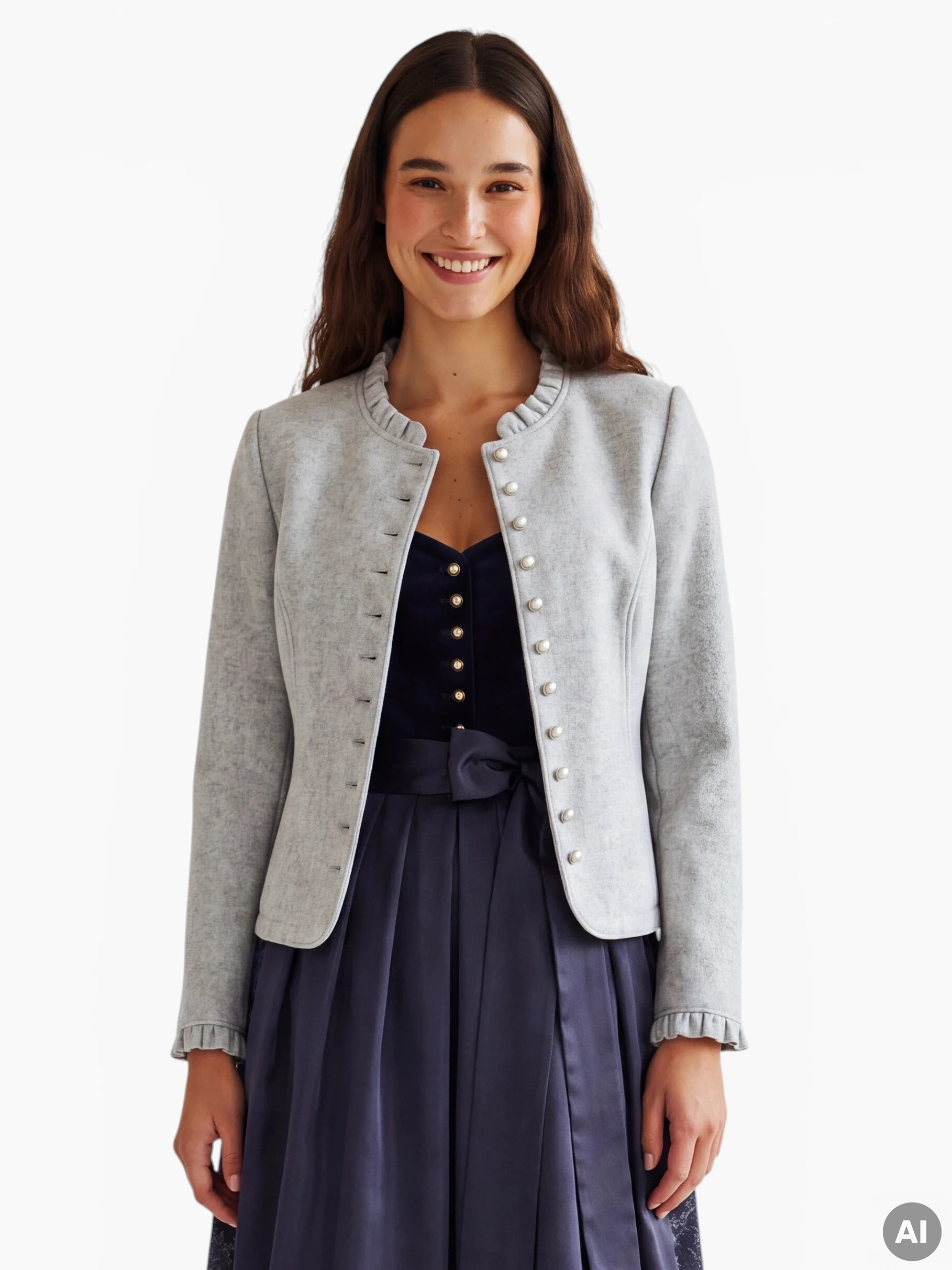Dirndl-Jacke Lotte hellgrau mit Rüschen – Stretch