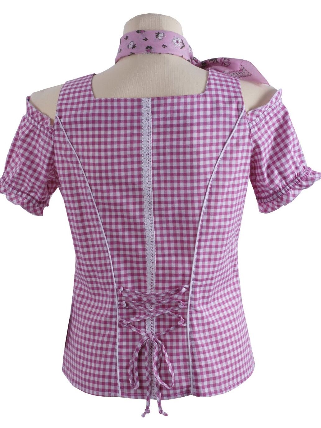 Trachtenbluse Damen kariert Kurzarm Carmenstil Schulterfrei Pink Trachtenbluse Damen kariert Kurzarm Carmenstil Schulterfrei Pink