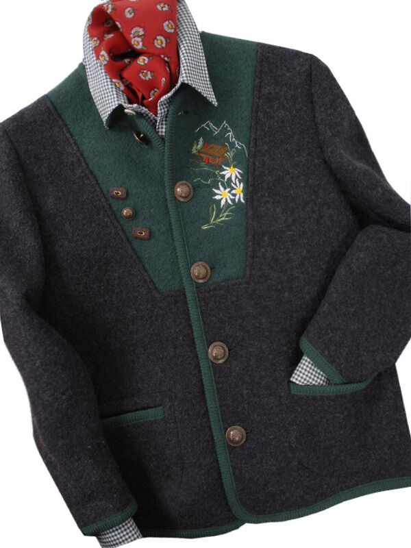 Trachtenjacke Jungen/Buben 100% Merinowolle Anthrazit Stickerei
