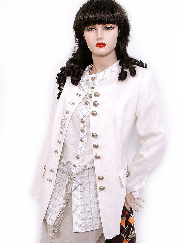 Trachtenblazer Damen Gehrock Leinenblazer mit Stickerei Creme Trachtenblazer Damen Gehrock Leinenblazer mit Stickerei Creme