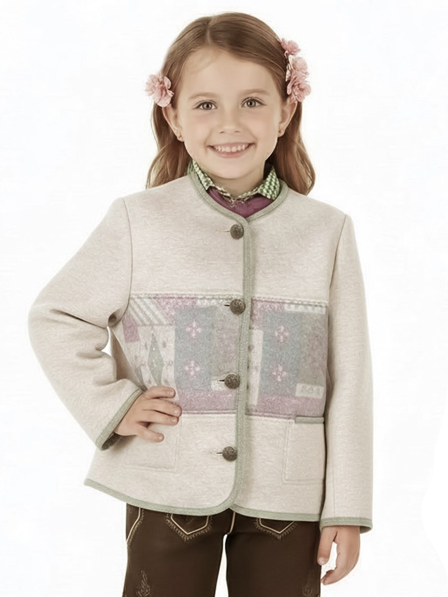 Trachtenjacke Mädchen Walkjacke 100% Merinowolle Rosa-Natur