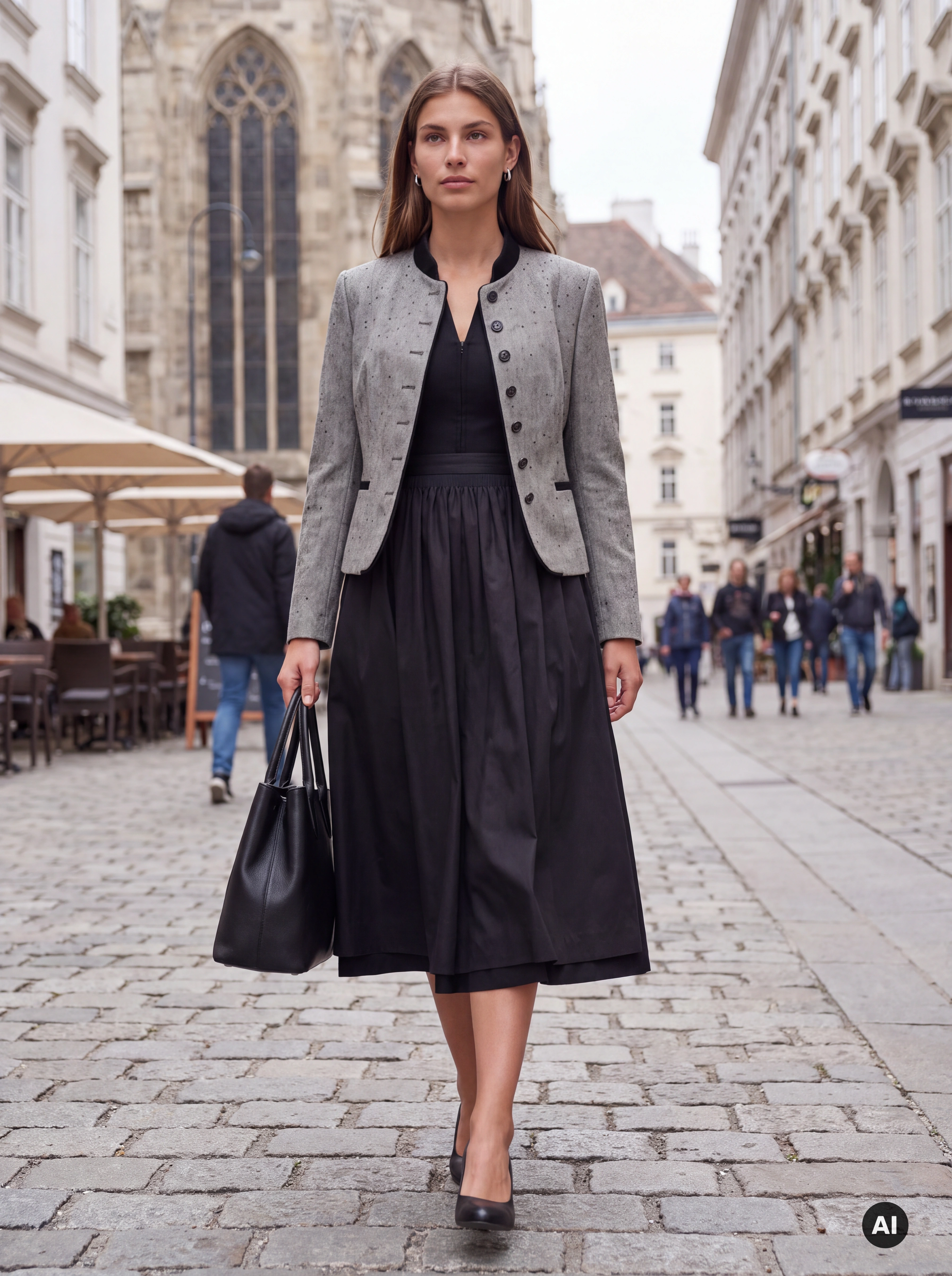 Damen Trachtenblazer Tessa Beige/Braun mit Fischgratmuster