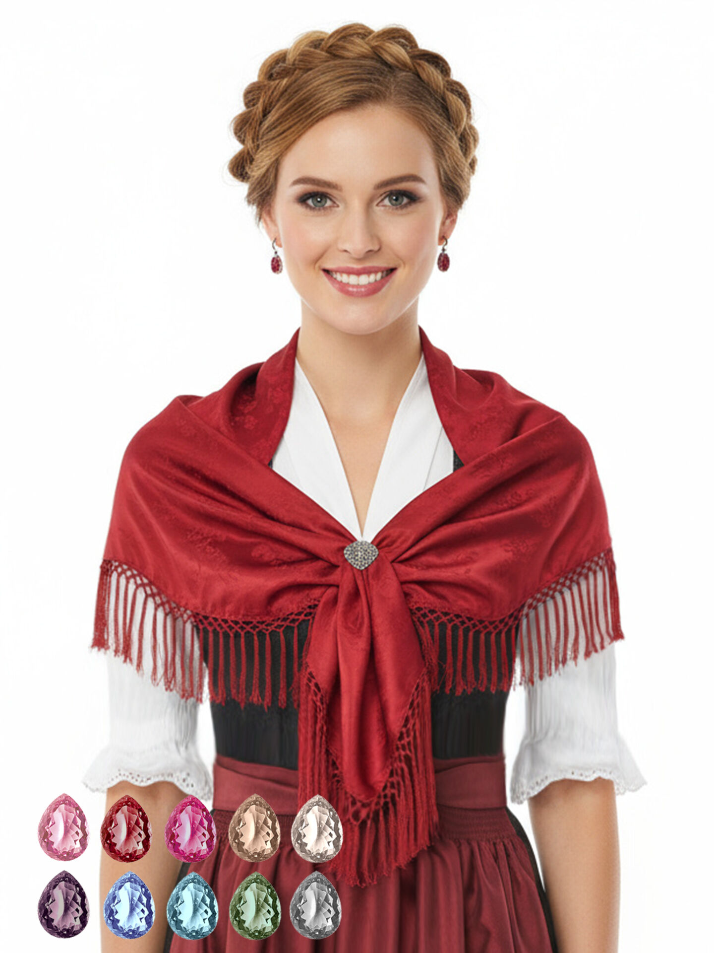 Trachtentuch Dirndltuch Seidentuch 100% Seide Rot  Kirsche