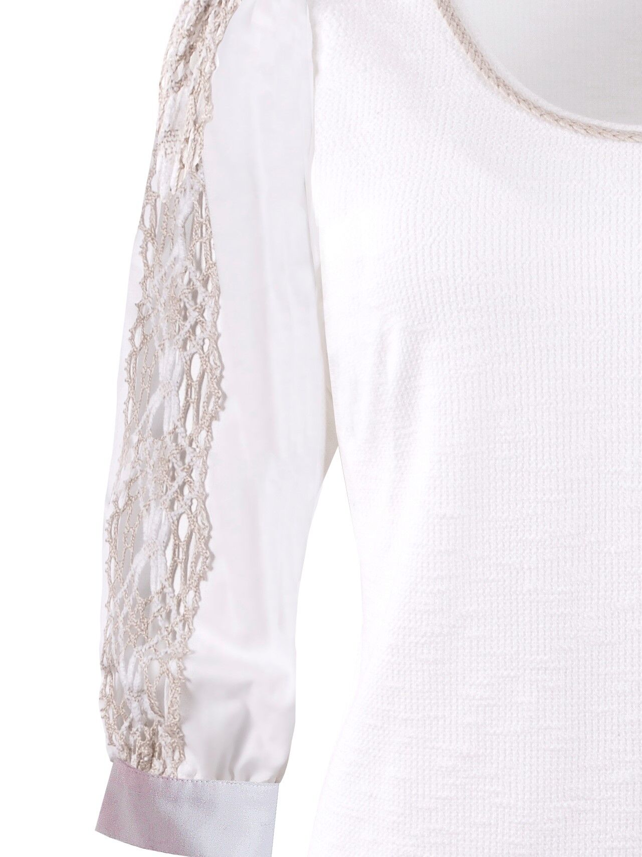 Baumwolle Trachtenshirt Damen T-Shirt 3/4 Arm Langarm Weiß-Beige Baumwolle Trachtenshirt Damen T-Shirt 3/4 Arm Langarm Weiß-Beige