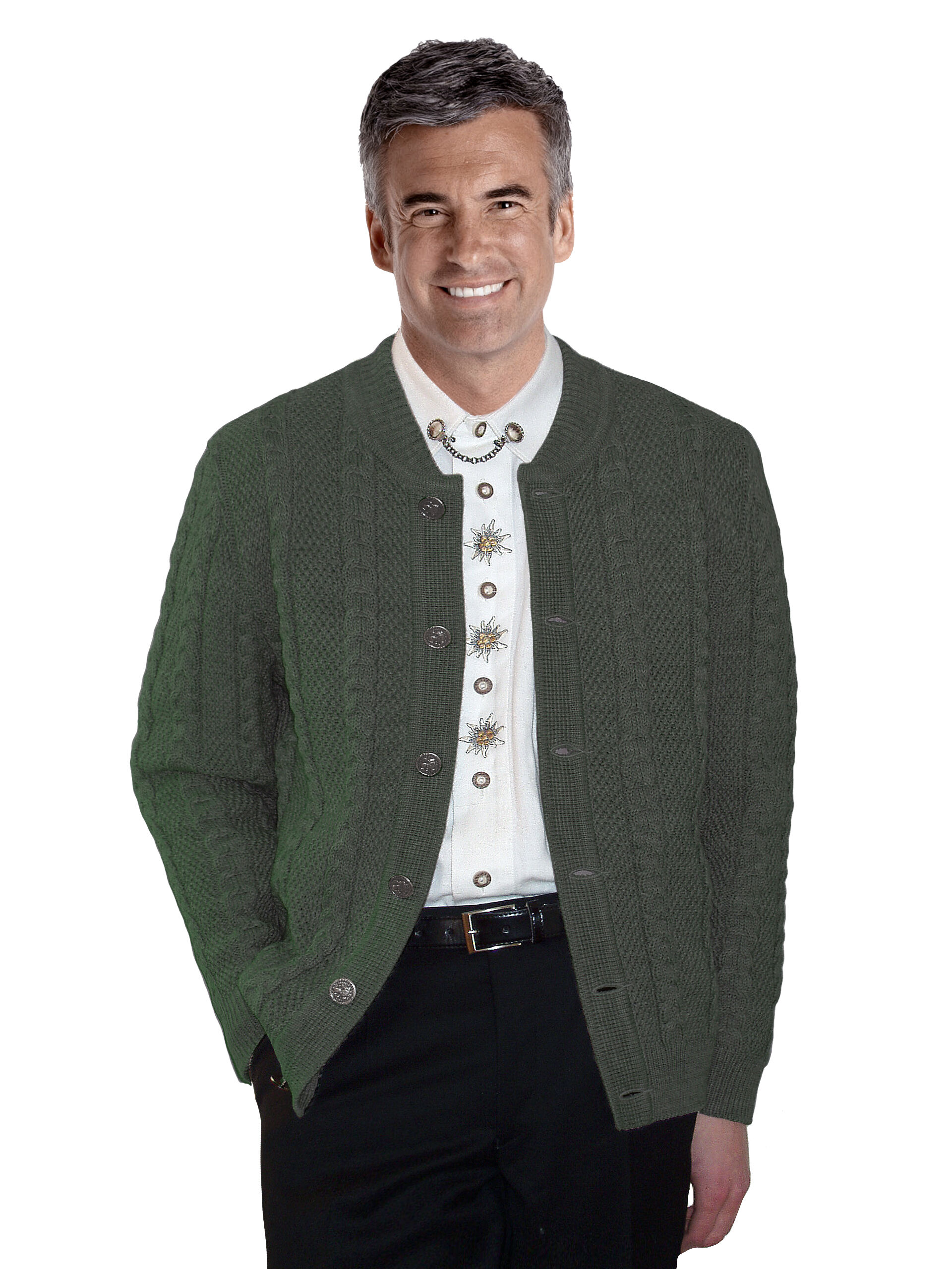 PREMIUM Trachtenstrickjacke Herren 100% Schurwolle Trachtenjanker Jagd Oliv + Loden PREMIUM Trachtenstrickjacke Herren 100% Schurwolle Trachtenjanker Jagd Oliv + Loden