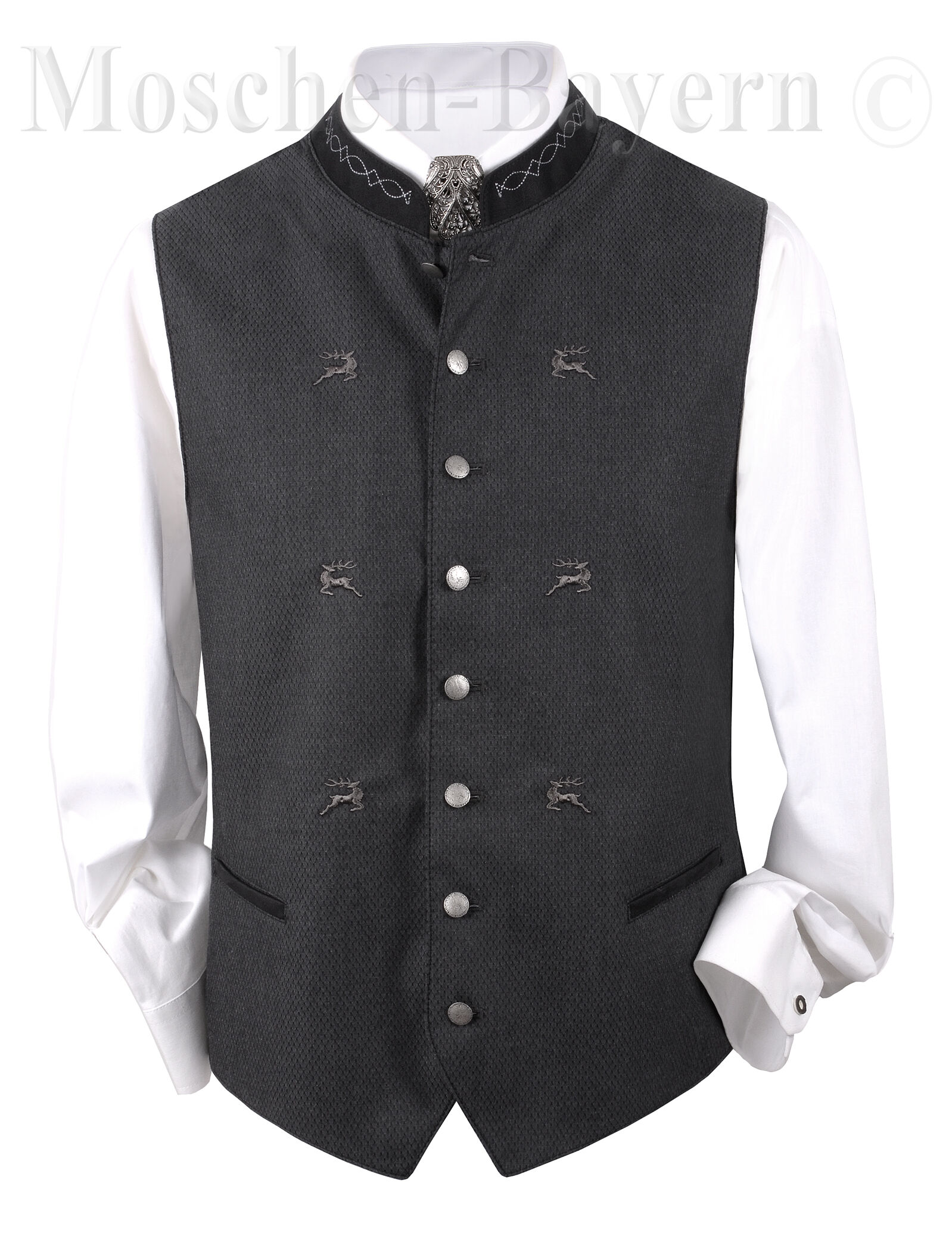 Trachtenweste Herrenweste Gilet Anthrazit Hirsch-Stickerei Trachtenweste Herrenweste Gilet Anthrazit Hirsch-Stickerei