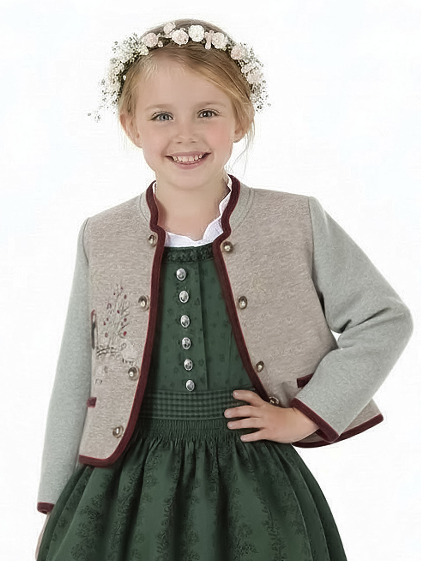 Trachtenjacke Mädchen Madl 100% Merinowolle Pastell Grün Beige