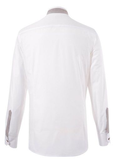 Trachtenhemd Weiß/Braun SLIMFIT Stehkragen 