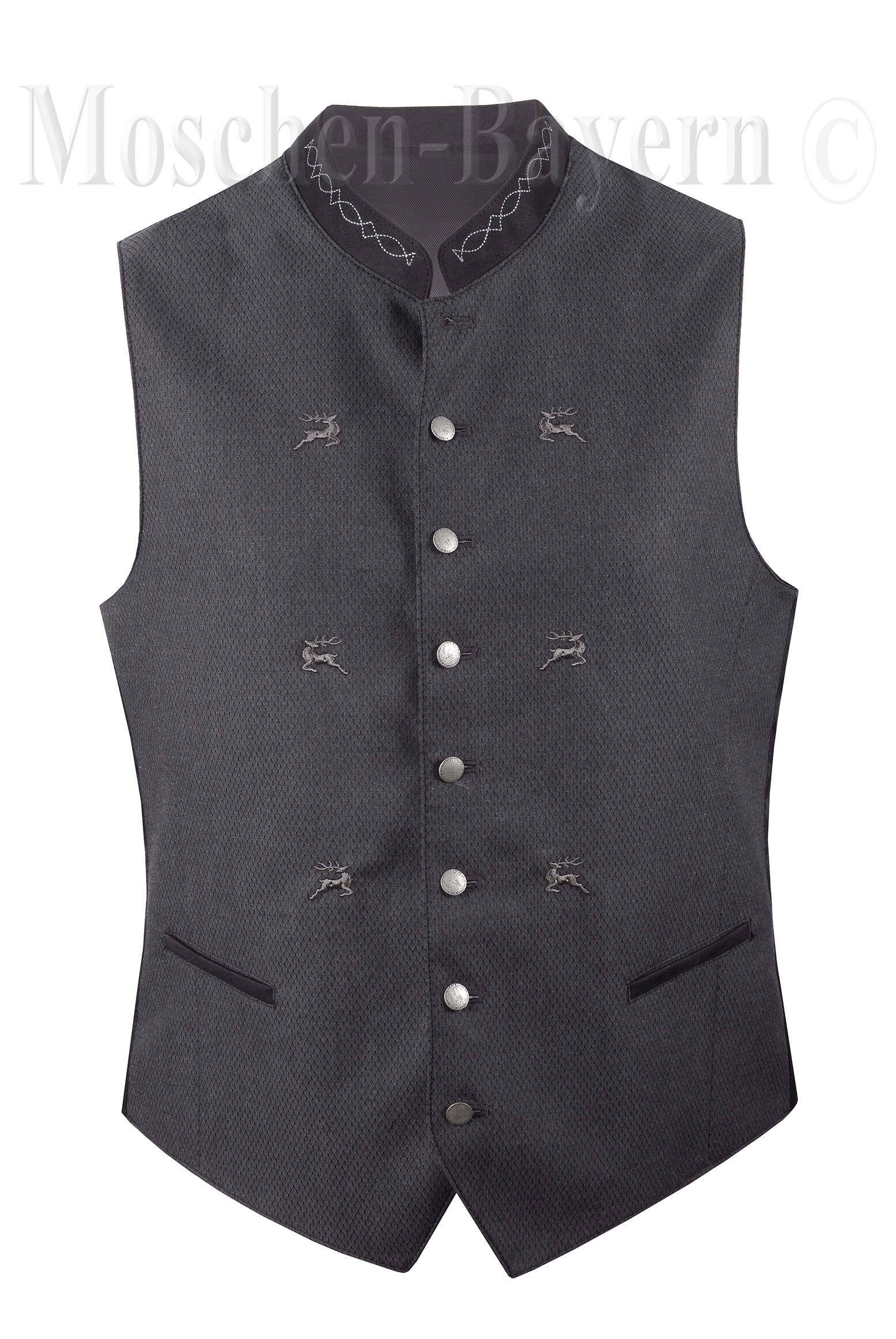 Trachtenweste Herrenweste Gilet Anthrazit Hirsch-Stickerei Trachtenweste Herrenweste Gilet Anthrazit Hirsch-Stickerei