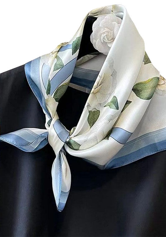Seidenhalstuch Rosengarten Damen Nickituch 100% Seide Blau