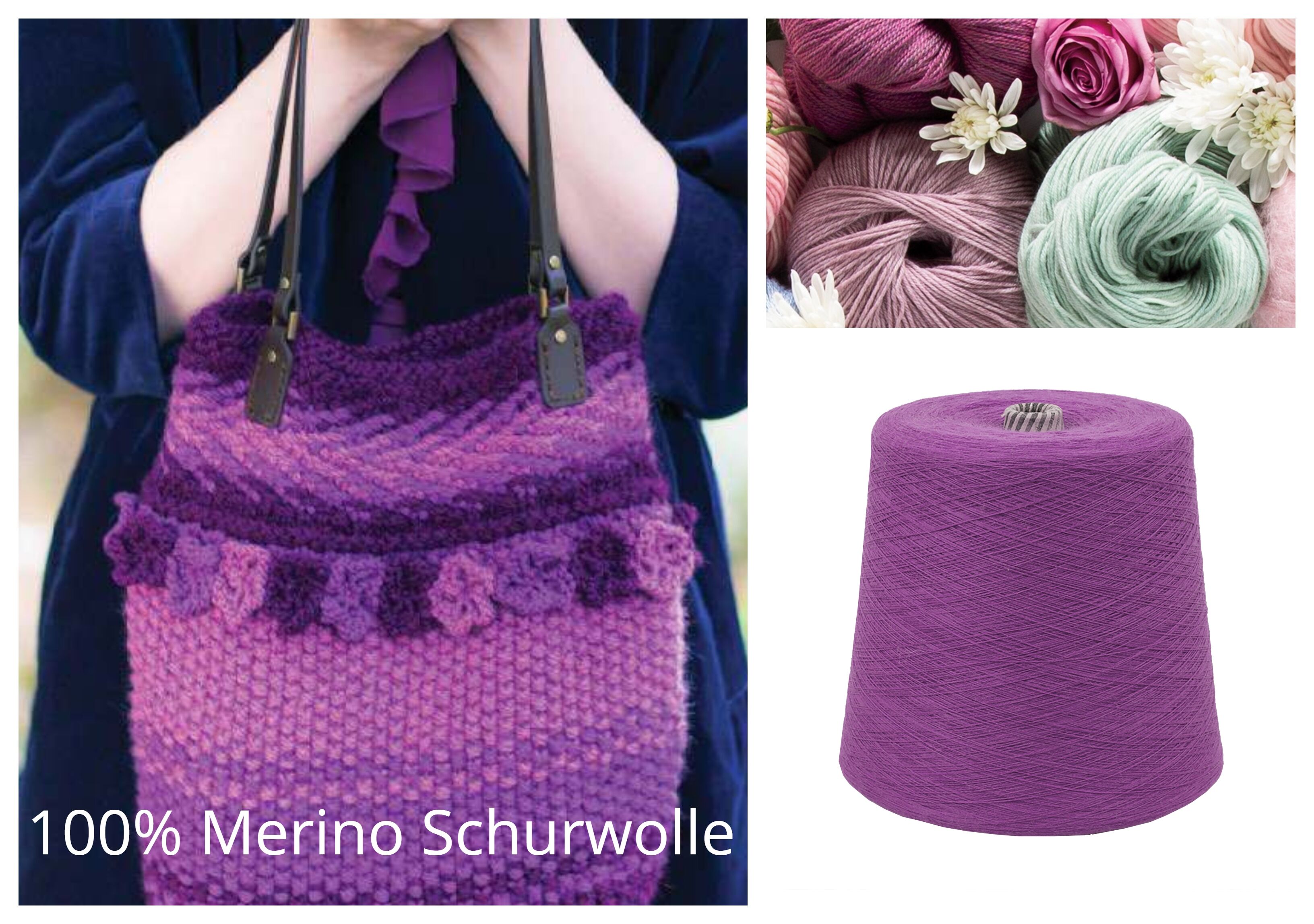 WOLLE zum STRICKEN MERINO-SCHURWOLLE 1 KG Konen/1000 Gramm Violett Seidelbast