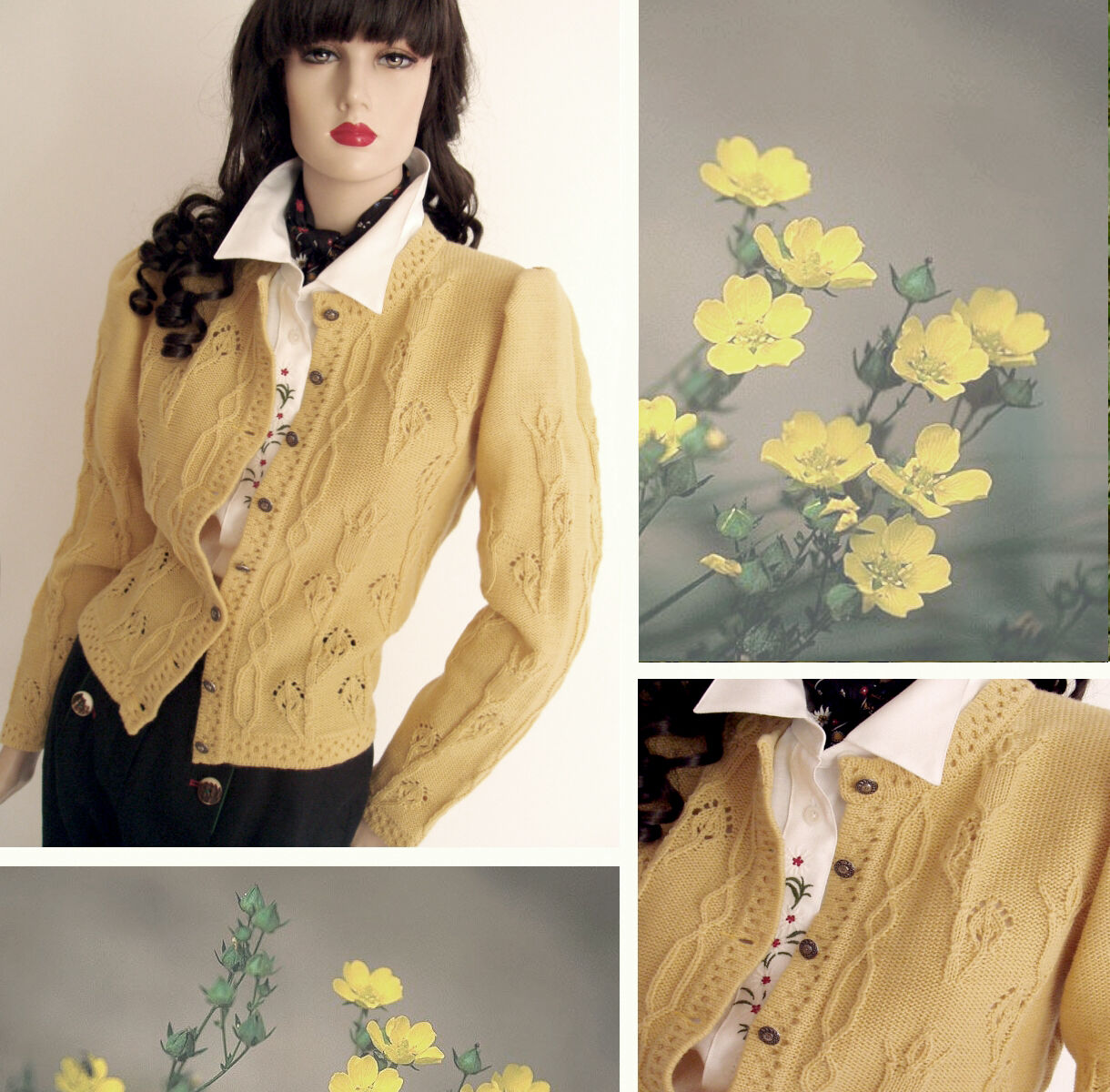 Trachtenstrickjacke Damen Dirndljacke MERINO SCHURWOLLE Gelb  Trachtenstrickjacke Damen Dirndljacke MERINO SCHURWOLLE Gelb