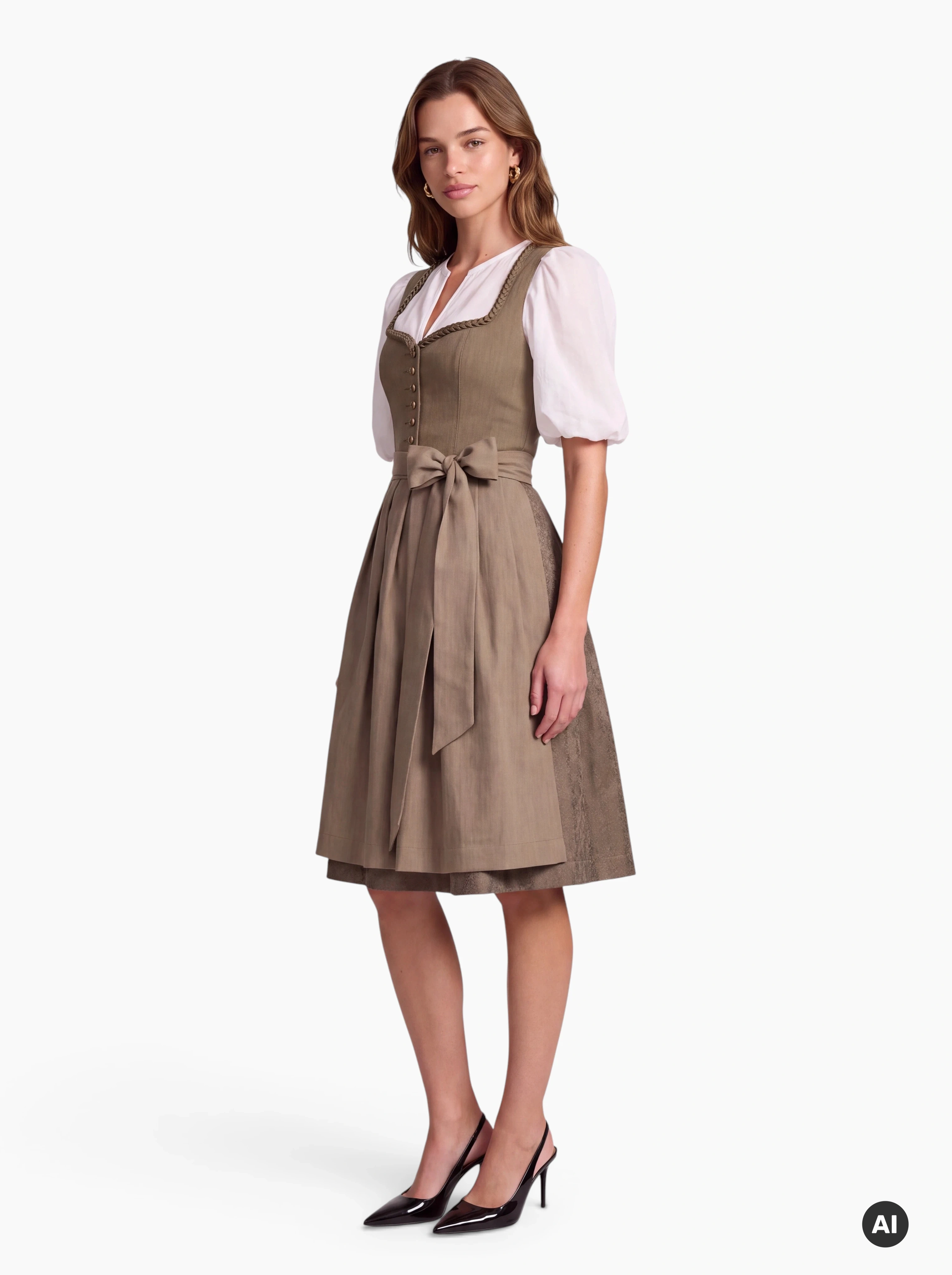 Dirndl Adena 60 cm Oliv/Taupe mit Leinmieder