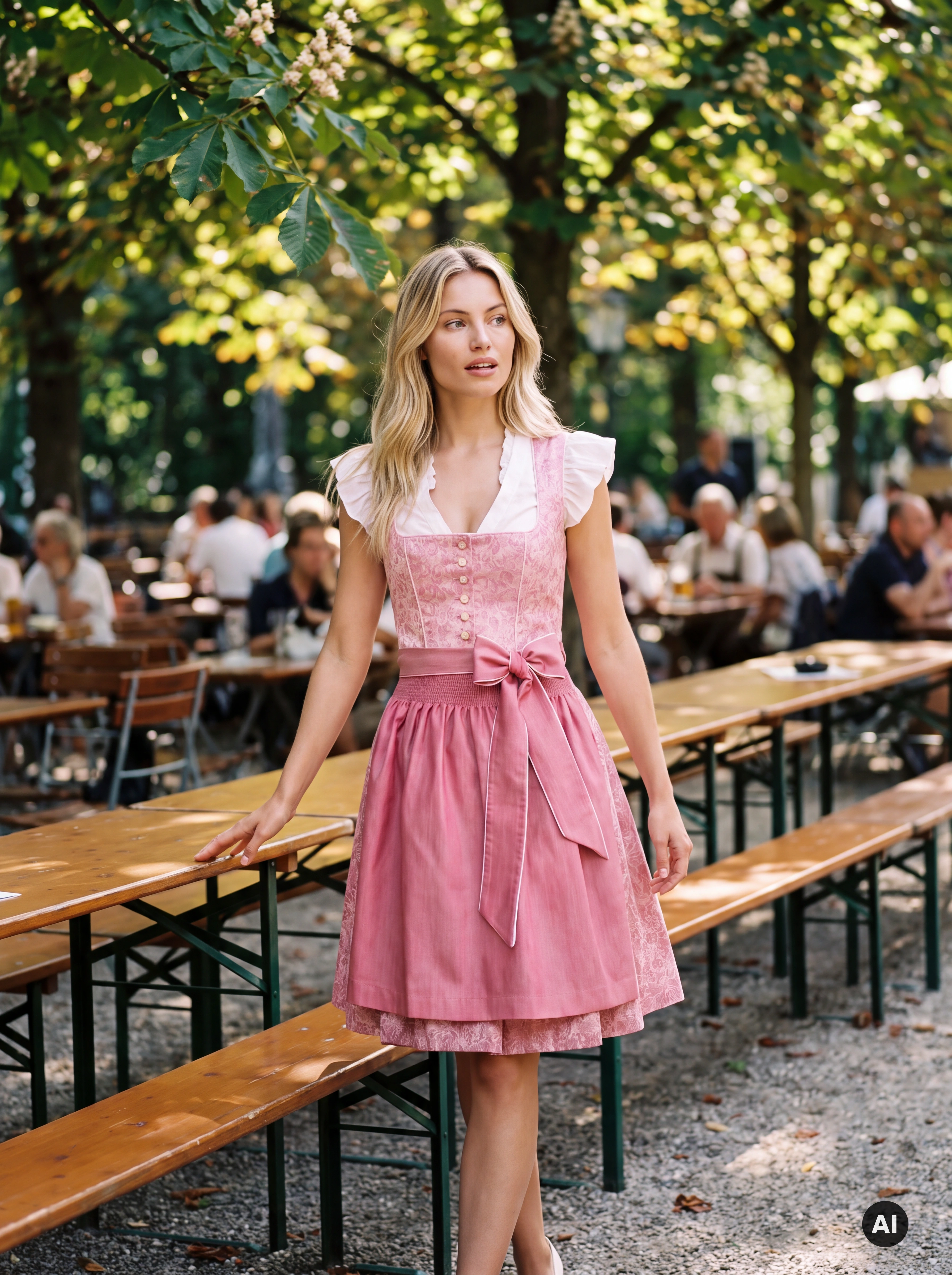 Mini-Dirndl Kaja Rosa 50 cm – florales Jacquardmuster