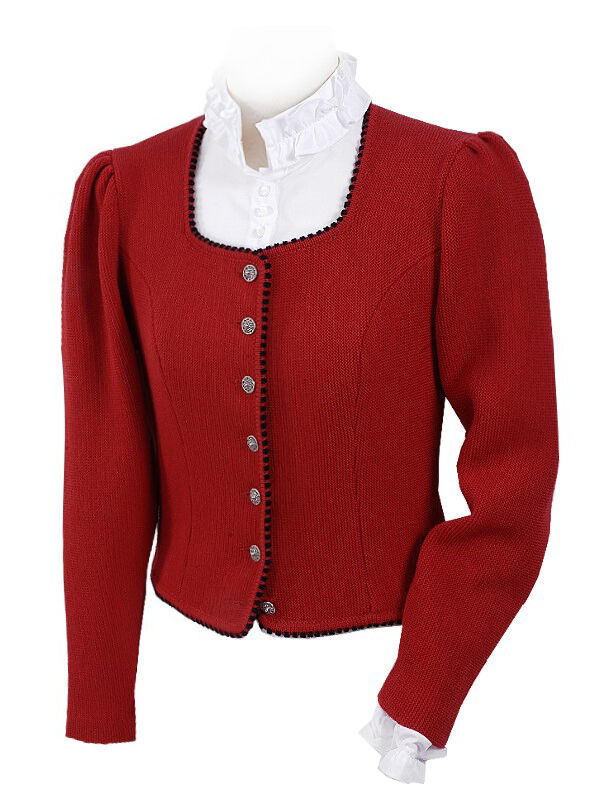 Trachtenstrickjacke Damen Dirndljacke MERINO SCHURWOLLE Rot  Trachtenstrickjacke Damen Dirndljacke MERINO SCHURWOLLE Rot