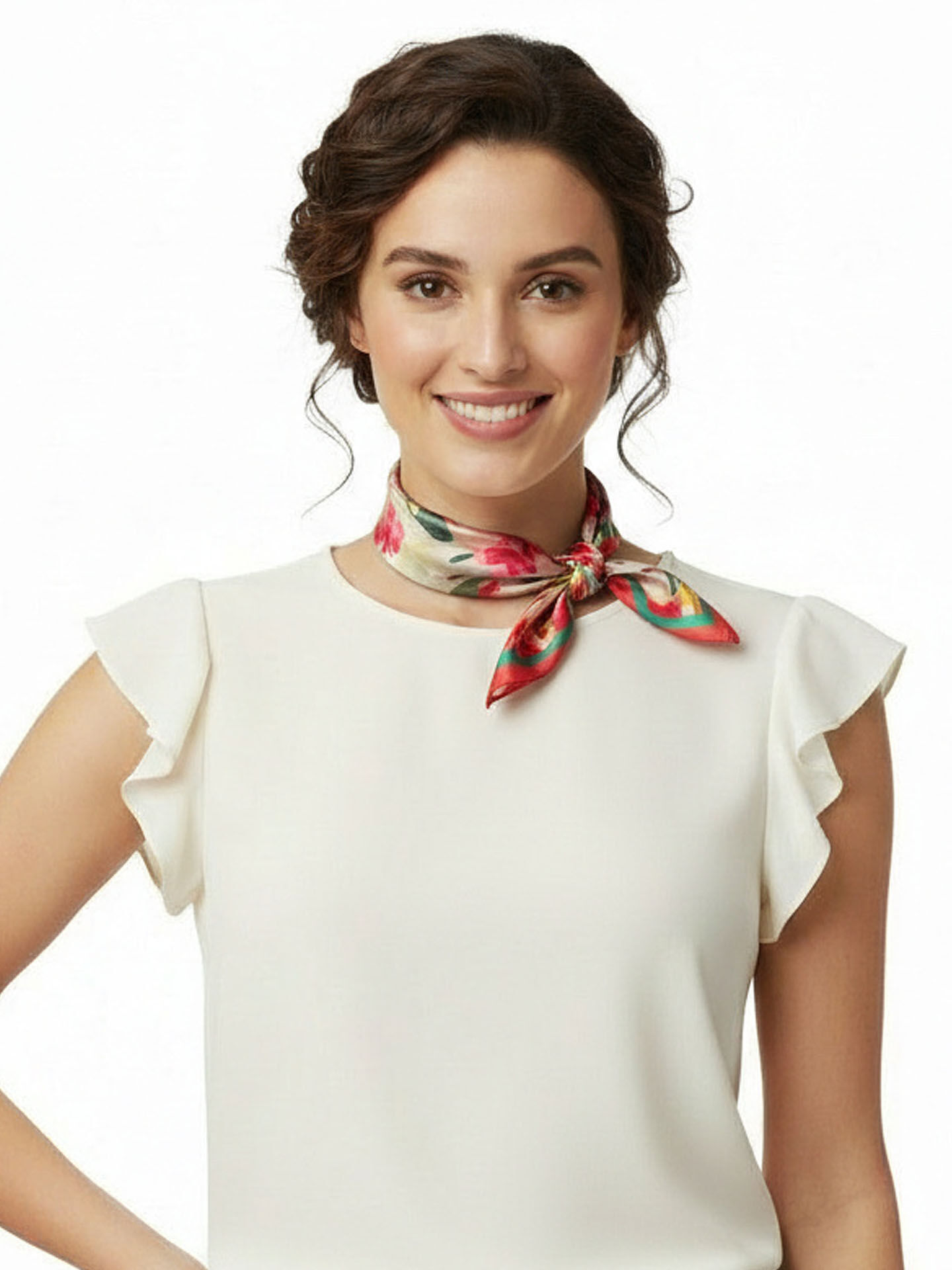 Seidenhalstuch Irisblume Damen Nickituch 100% Seide Rot-Grün