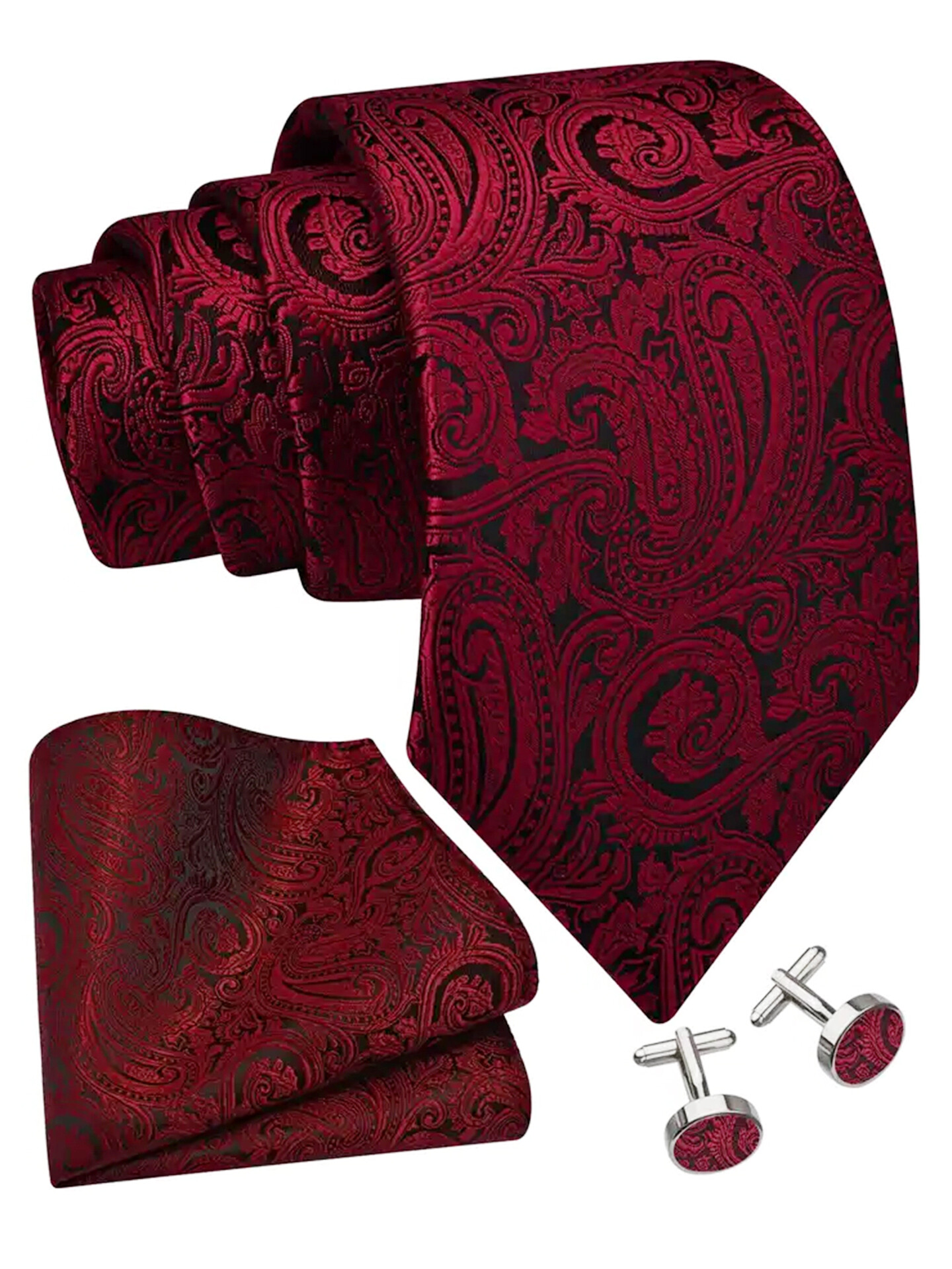 Trachtenkrawatte Paisley 100% Seide 3-tlg. Set festlich + Einstecktuch + Manschettenknöpfen