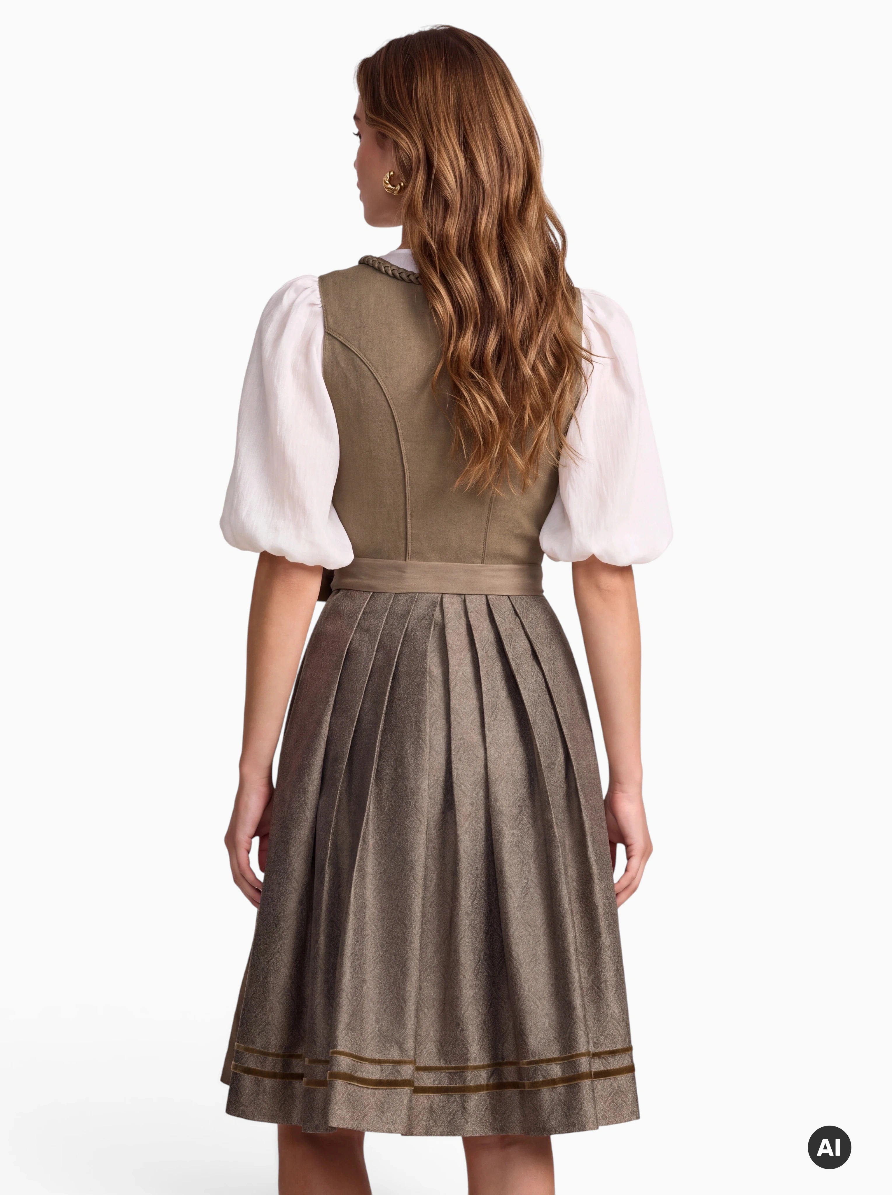 Dirndl Adena 60 cm Oliv/Taupe mit Leinmieder
