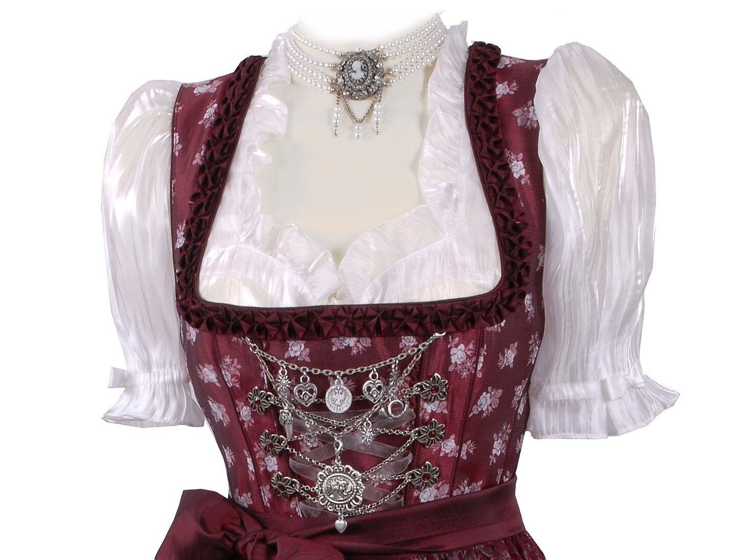 Dirndlbluse Damen festlich + Spitze Kurzarm Rüschen Creme Dirndlbluse Damen festlich + Spitze Kurzarm Rüschen Creme